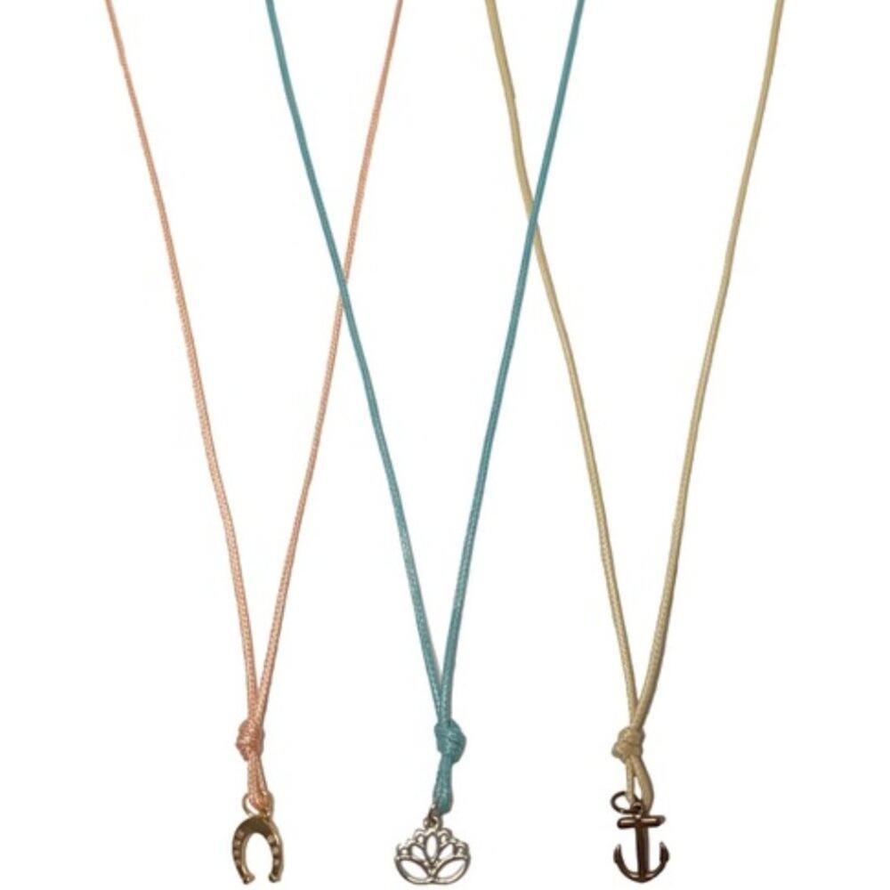 NEW GEMMA SIMONE Cream Pink Blue Cord Metal Charm Necklace Bracelet Jewelry S/3